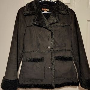 Suede and Fur Mudd Coat. Black. Medium.